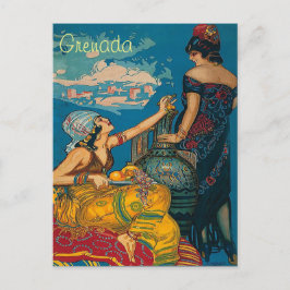 Granada, España, dos chicas, postal vintage de via