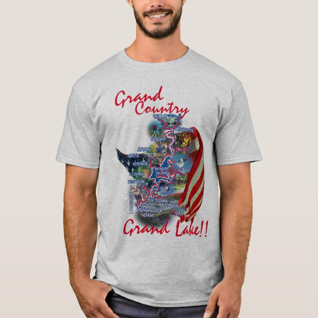 Grand Lake OK Mapa camiseta (Anverso)