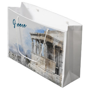 Grande Acuarela Antiguo Atenas Ruina Bolsa de Regalo Gran