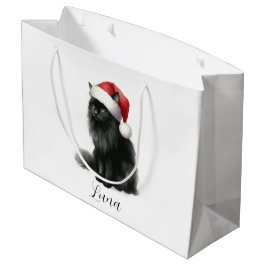 Grande Acuarela Gato negro en bolsa festiva de regalo de