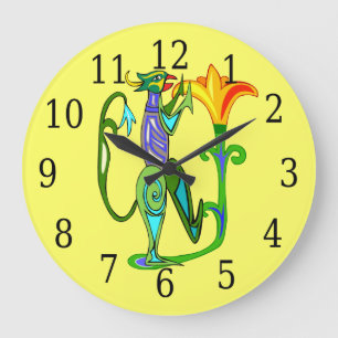 Grande Arte egipcio con reloj redondo de flores Lotus