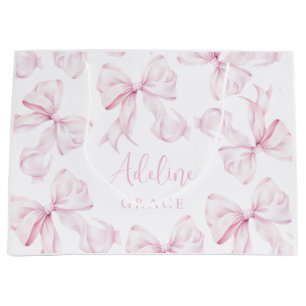 Grande Bebé Nombre Bow Rosado Bolsa de Regalo