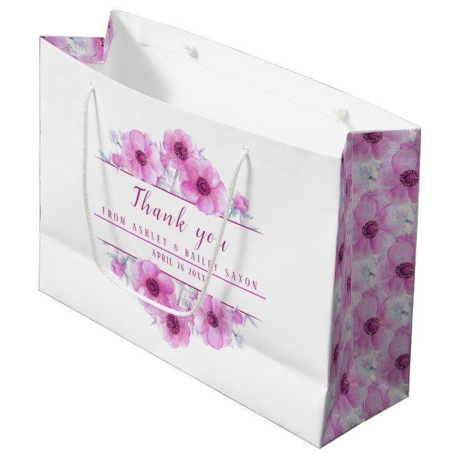Grande Boda flores rosadas gracias gran bolsa de regalo (Angulo Anverso)