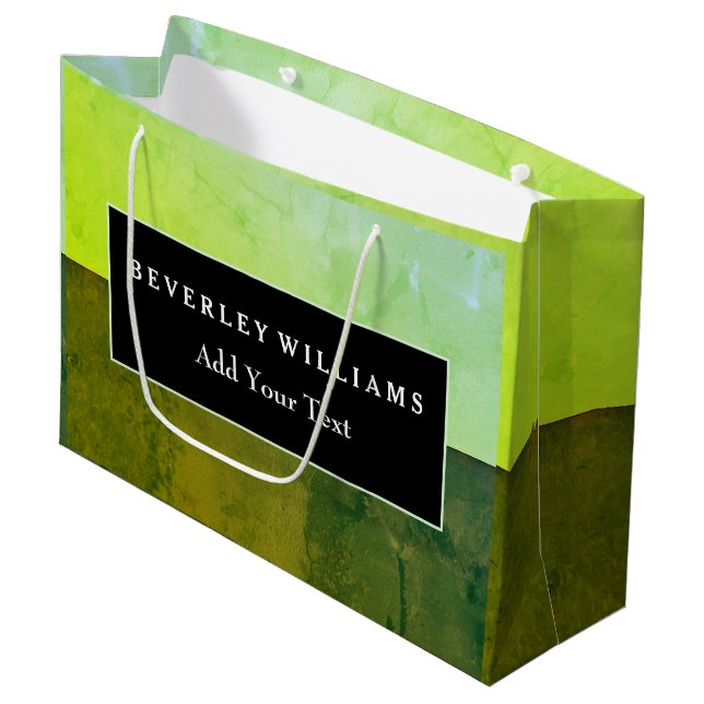 Grande Bolsa de papel de regalo verde personalizada (Angulo Anverso)