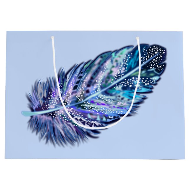 Grande Bolsa de regalo azul con pluma - Personalizable (Anverso)
