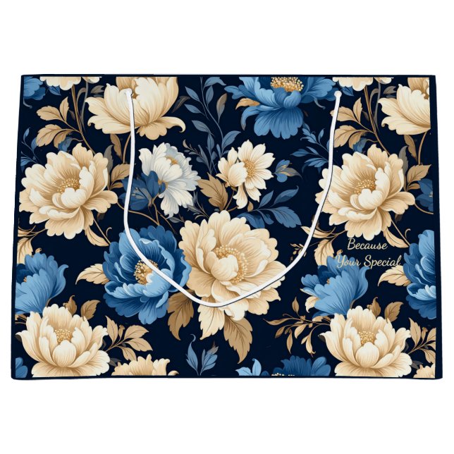 Grande Bolsa de regalo azul de flores victorianas (Anverso)