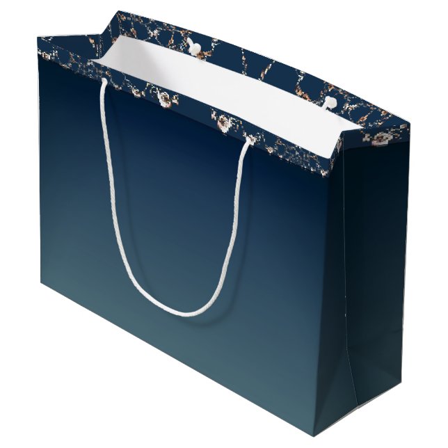 Grande Bolsa de regalo azul gradiente con tela de rosa (Angulo reverso)