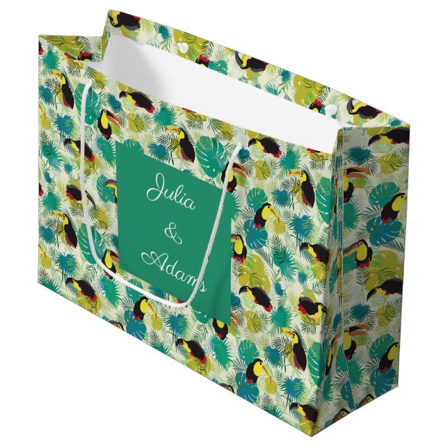Grande Bolsa de regalo blanca de tucanes (Angulo Anverso)