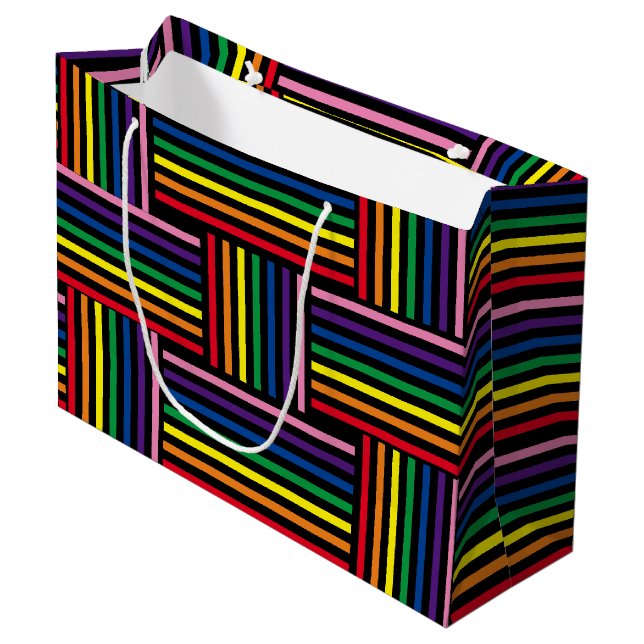 Grande Bolsa de regalo - Cintas de color arcoiris tejidas (Angulo Anverso)