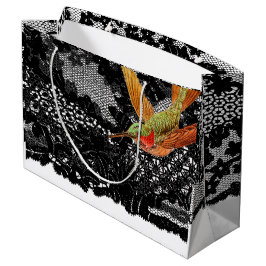 Grande Bolsa de regalo COLIBRÍ Y ENCAJE NEGRO