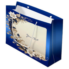 Grande Bolsa de regalo con adorno floral azul blanco