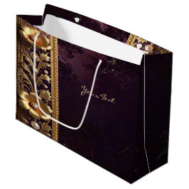 Grande Bolsa de regalo con adorno floral dorado y perlas