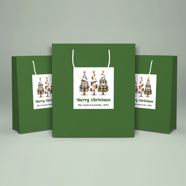 Grande Bolsa de regalo con estampado de leopardo de árbol (Bright Christmas Tree Leopard Print Gift Bag Custom)