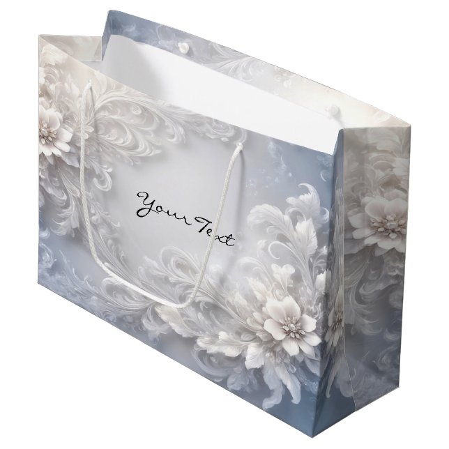 Grande Bolsa de regalo con flores blancas floreadas (Angulo Anverso)