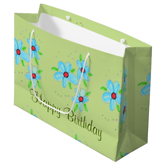 Grande Bolsa de Regalo con Flores Verdes (Angulo Anverso)