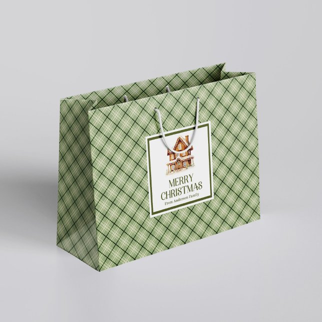 Grande Bolsa de regalo con guión navideño nórdico neutral (Elegant Neutral Nordic Christmas Script Gift Bag)