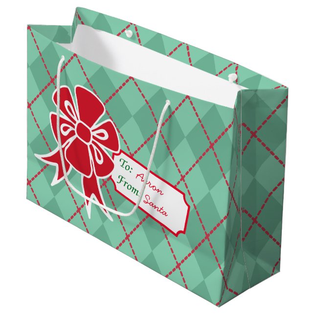 Grande Bolsa de regalo con lazo de Navidad personalizado (Angulo Anverso)