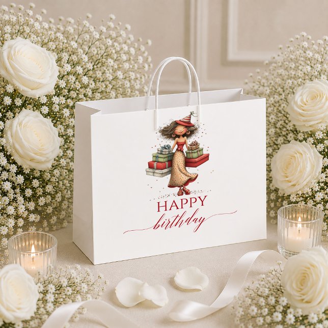 Grande Bolsa de regalo con letra script de mujer capricho (Chic Whimsical Woman Deep Red Script gift bag

)