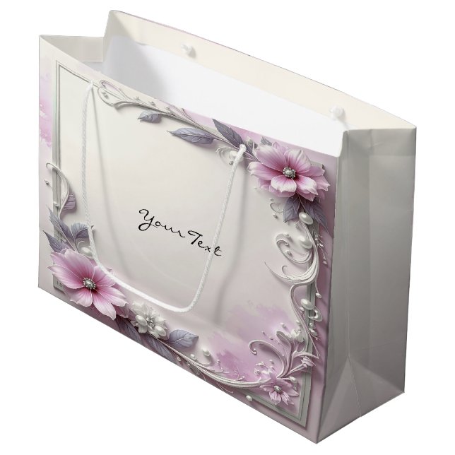 Grande Bolsa de regalo con marco floral rosa (Angulo Anverso)