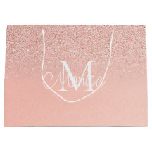 Bolsa de regalo con monograma rosa bebé con brillo