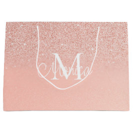 Grande Bolsa de regalo con monograma rosa bebé con brillo