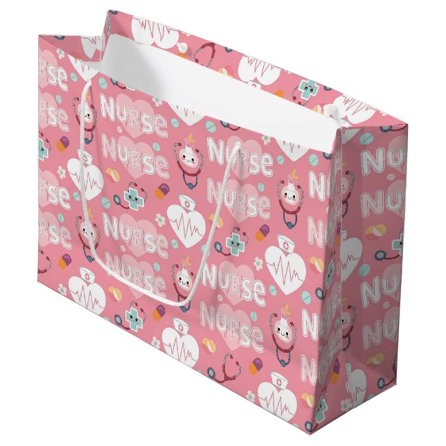 Grande Bolsa de regalo con patrón continuo de Enfermera d (Angulo Anverso)