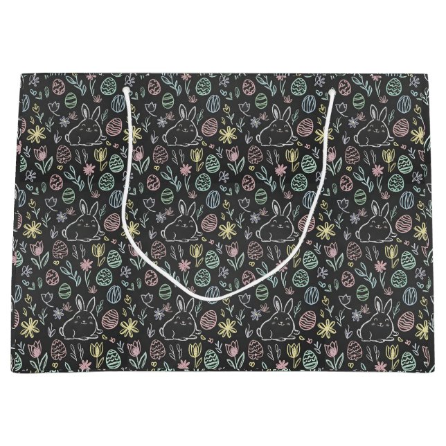 Grande Bolsa de regalo con patrón de garabatos de conejo  (Anverso)