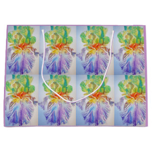 Grande Bolsa de regalo de acuarela floral Iris púrpura