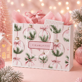 Grande Bolsa de regalo de adorno de Navidad rosa moderno