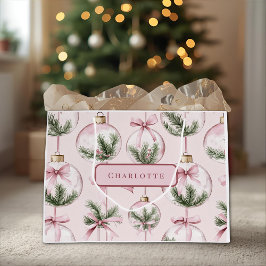 Grande Bolsa de regalo de adorno de Navidad rosa moderno