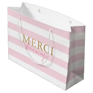 Grande Bolsa de regalo de agradecimiento Gold Pink Stripe
