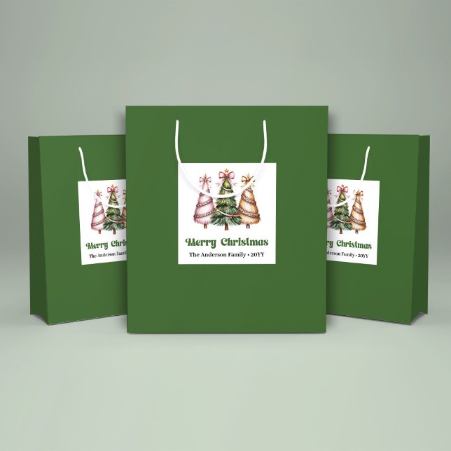 Grande Bolsa de regalo de árbol de Navidad con estampado  (Charming Leopard Christmas Tree Gift Bag Custom Name)