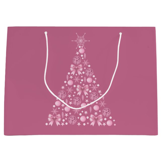 Grande Bolsa de regalo de árbol de Navidad rosa (Anverso)