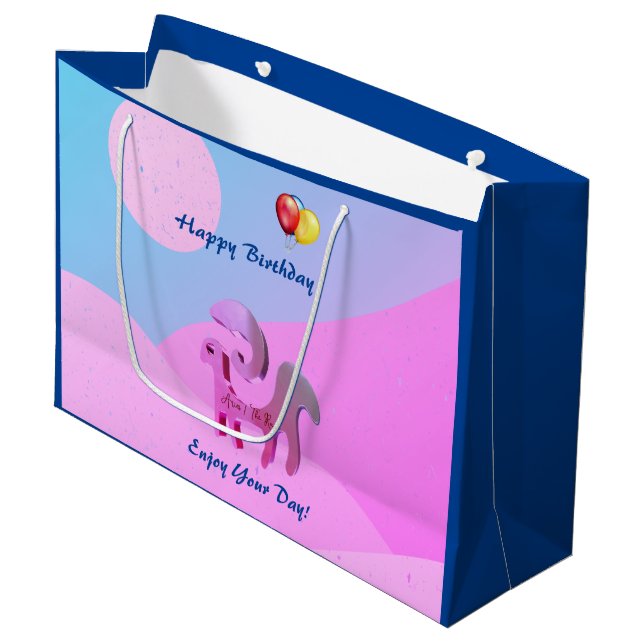Grande Bolsa de regalo de Aries de cumpleaños rosa azul (Angulo Anverso)