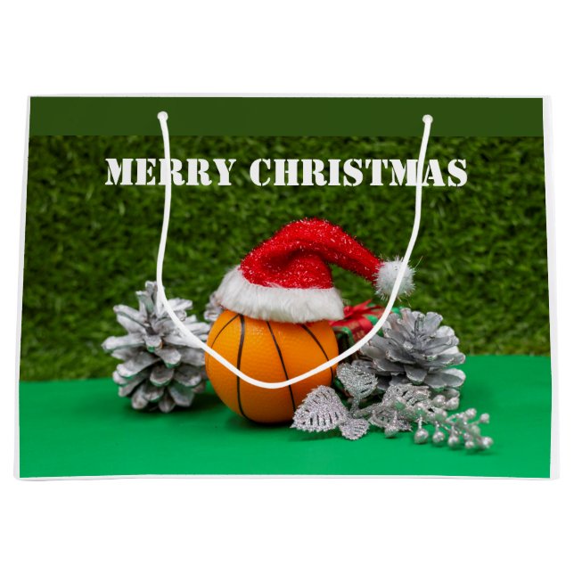 Grande Bolsa de regalo de baloncesto Feliz Navidad (Anverso)