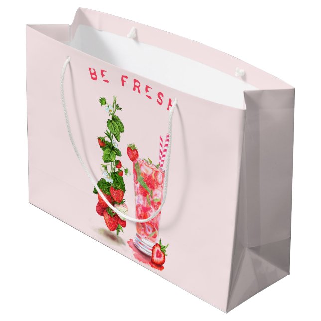 Grande Bolsa de regalo de bebida de fresa fresca - Texto  (Angulo reverso)