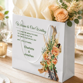 Grande Bolsa de regalo de boda de rosas melocotón y mader