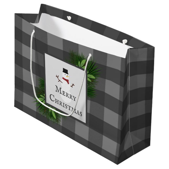 Grande Bolsa de regalo de búfalo gris de Snowman (Angulo Anverso)