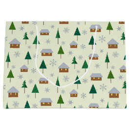 Grande Bolsa de regalo de casas y árboles de abeto