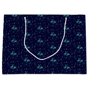 Grande Bolsa de regalo de ciervo azul iluminada por luna