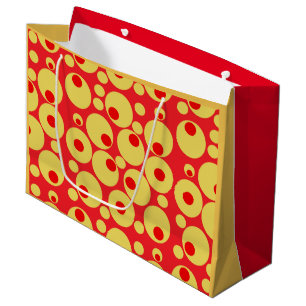 Grande Bolsa de regalo de círculos rojos y dorados