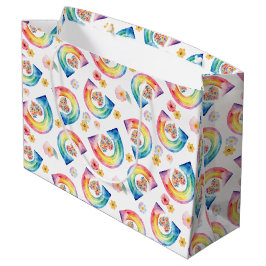 Grande Bolsa de regalo de color arcoiris floral de corazó