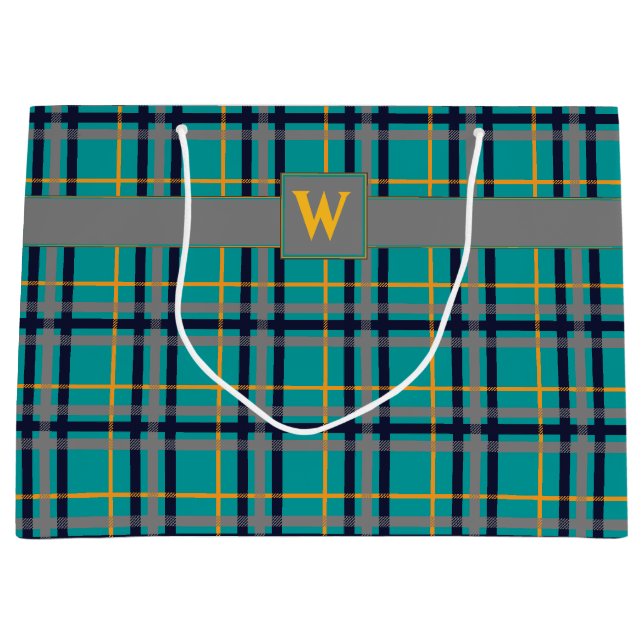 Grande Bolsa de regalo de cuadros azules y naranjas (Anverso)