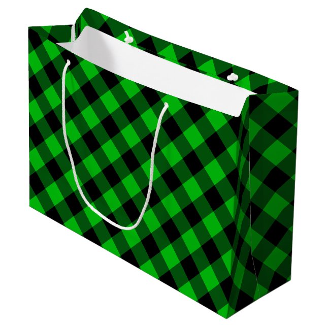 Grande Bolsa de regalo de cuadros verdes (Angulo Anverso)