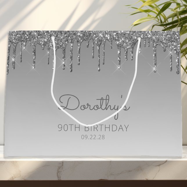Grande Bolsa de regalo de cumpleaños 90 Glitter Drip Plat (Subido por el creador)