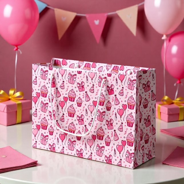 Grande Bolsa de regalo de cumpleaños con cupcakes rosas (Subido por el creador)