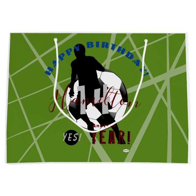Grande Bolsa de regalo de cumpleaños con tema de fútbol H (Anverso)