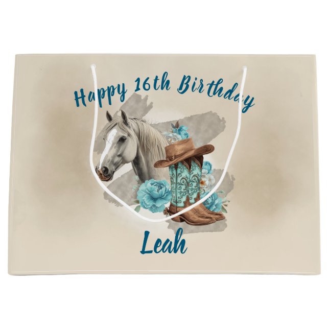 Grande Bolsa de regalo de cumpleaños de caballo occidenta (Anverso)