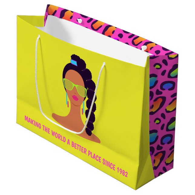 Grande Bolsa de regalo de cumpleaños de los años 1980 (Angulo Anverso)