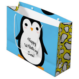 Grande Bolsa de regalo de cumpleaños de Penguin Cute Wint